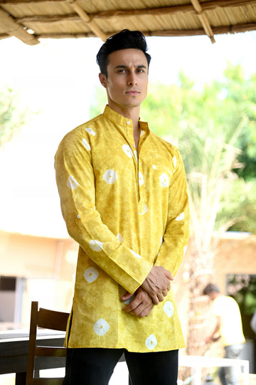 Mustard Bandhani Cotton Kurta